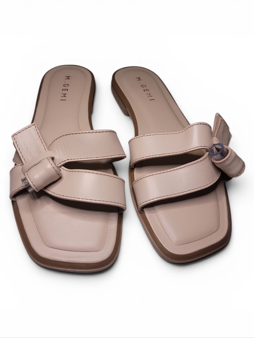 M Gemi, The Melissa"  Blush Leather Double-Strap Slide Mules
